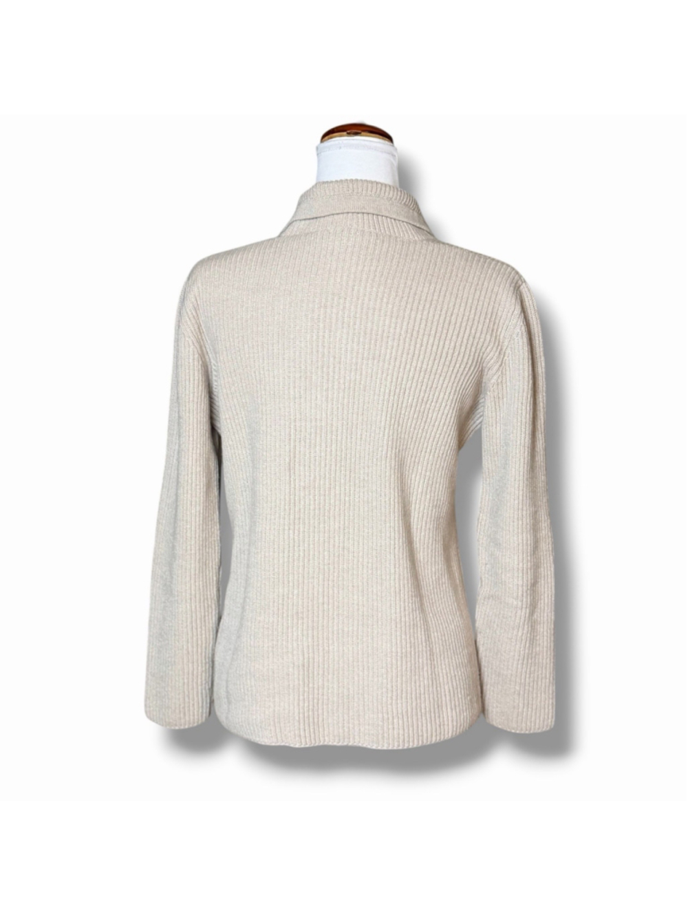 Amina Rubinacci Napoli Cashmere Cotton Ribbed Sweater Cardigan 44/M Beige *READ* - Picture 3 of 6